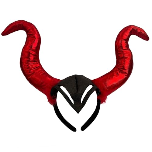 SkyPOOU Horn-Halloween-Stirnband für Damen und Mädchen, tägliches Tragen, Halloween-Party, Kostüm, Cosplay, Haar-Accessoire, Rot von SkyPOOU