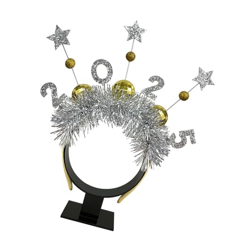 SkyPOOU Jahresabend Stirnband Glitzernde Girlanden Haarband Weihnachten Party Hairhoop Urlaub Hairhoop für Festival Versammlung. Silberfarben. Ca. 27 x 28 cm von SkyPOOU