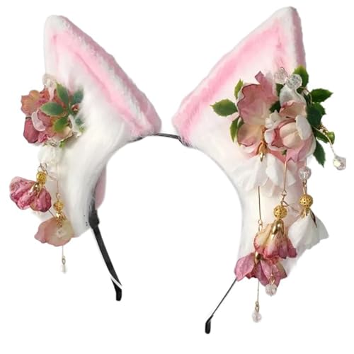 SkyPOOU Modischer Plüsch-Ohr-Stirnband für Cosplay und Halloween, Kostümzubehör, Kopfbedeckung, Haarteile, Rosa von SkyPOOU