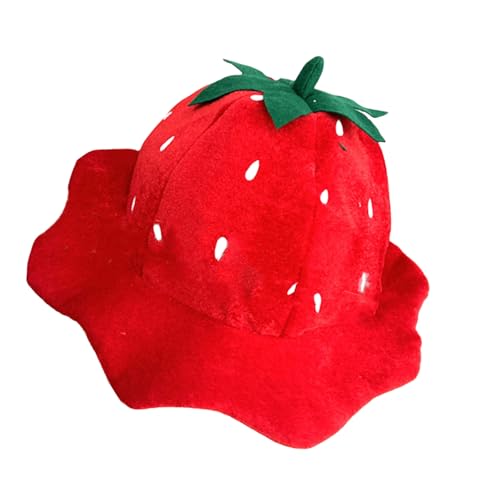 SkyPOOU Plüsch Erdbeere Obst Hut Kopfbedeckung für Themenpartys Foto Requisiten Karneval Cosplay Halloween Erdbeere Cosplay von SkyPOOU