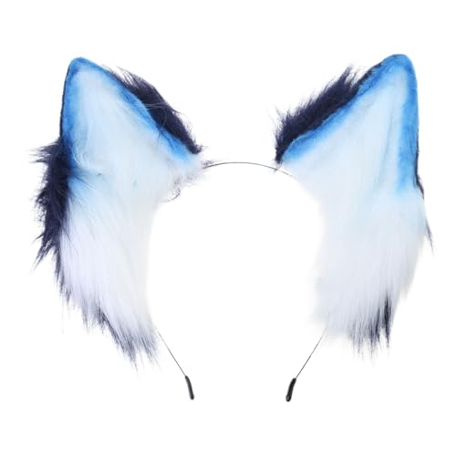 SkyPOOU Wolf Ohr Stirnband Schwanz Mädchen Cosplay Zubehör Ohren Blau Pelzanzug Maskerade Halloween Cosplay Party Dunkelblaue große Tierohren von SkyPOOU