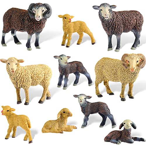 10 Stück Schaf Spielzeug Merinoschaf Figuren Kunststoff Ziege Figur Mini Lamm Figur Geburtstagstorte Topper Tierfiguren für Kinder Jungen Mädchen Geschenk Familie Party Dekoration von Skylety