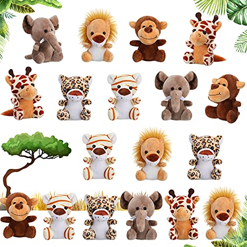 18 Stück Mini Kuscheltier Gefüllte Waldtiere Set Dschungel Tier Plüschtiere 12 cm Nette Kleine Plüsch Elefant Affe Giraffe Tiger Plüsch für Tier Thema Party Lehrer Schüler (Zarter Stil) von Skylety