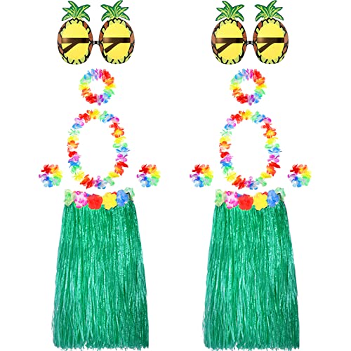 2 Sets 60cm Hawaii-Hula-Grasrock mit Ananas-Sonnenbrille, Blumenzubehör, Stroh (grüne Röcke) von Skylety