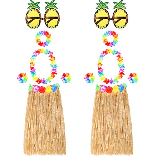 2 Sets 60cm Hawaii Hula Gras Rock mit Ananas Sonnenbrille Blume Zubehör Stroh, Strohfarbene Röcke, a size von Skylety