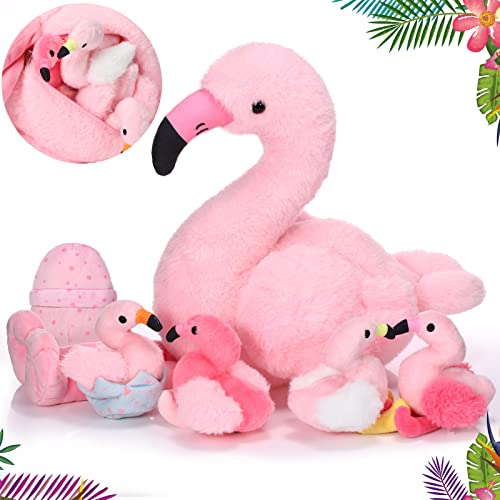 Skylety 6 Stück Plüsch Flamingo Stofftier 20 Zoll Mami Flamingo mit 4 Flamingo und 2 Eier Rosa Flamingo Spielzeug für Weihnachten Valentinstag Gastgeschenke von Skylety