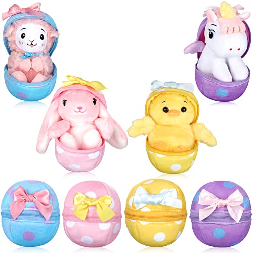 Skylety 4er Pack Ostern Eier Plüschtier 6 Zoll Plüsch Eier mit Lama Einhorn Küken Kaninchen im Inneren für Osterkorb Füllung Geschenke Austausch Party Mitgebsel von Skylety