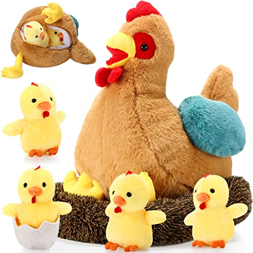 Skylety 25 cm Plüsch Ei Huhn mit Bauch mit Reißverschluss Hühnernest und Klein Baby Küken Stofftier mit Ei Gefüllt Huhn Plüschtier für Ostern Füllung Party Dekoration (Lebendiger Stil) von Skylety