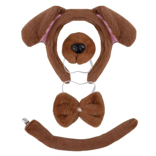 Slakerbe 4 Stück Welpenkostüm-Set,Tierkostüm Set mit Hund Ohren Stirnband,Schwanz,Nase,Fliege Tier Kostüm Set Tier Verkleidung Outfit Tierkleid set für Kinder Party Fasching Geburtstag von Slakerbe