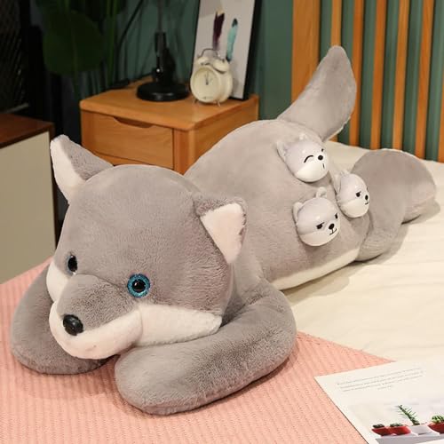 SldJa Kawaii Weich Liegender Hund Husky Plüsch Spielzeug Puppe Kissen Zuhause Schlafsofa Dekoration Niedliche Freundin Geburtstagsgeschenk 90cm 2 von SldJa