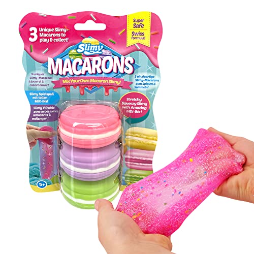 SLIMY Macarons 3 x 50g in Rosa, Lila & Grün - Original Slime Set mit verschiedenen Spielmassen, Glitzer und Streusel zum Einkneten, Spielspaß für Kinder, elastische Spielknete (Spielzeug ab 3 Jahre) von Slimy