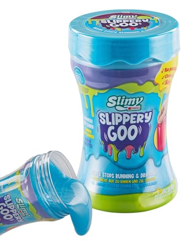 SLIMY Slippery GOO 300g - der glitschigste Slimy Slime Aller Zeiten | lustig fließender Spielschleim für Kinder, Spielspaß mit schillernd bunter Schleim Knete (ab 3 Jahren) von Slimy