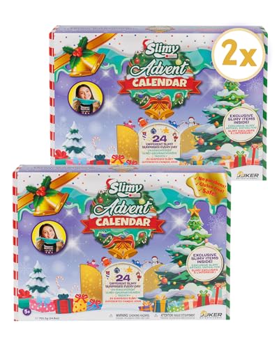 Slimy Adventskalender Limited Edition mit 24 verschiedenen Spielmassen im Doppelpack - Original Slime Geschenk-Set, weihnachtlicher Spielspaß für Kinder mit Schleim (ab 3 Jahren) von Slimy