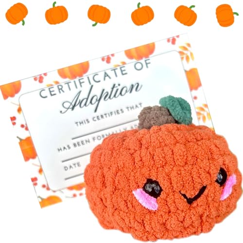 Slipasikao Adopt A Crochet Pumpkin Handmade Emotional Support Plush Pumpkin Knitting Doll Gift with Adoption Card, Cute Crochet Pumpkin Doll Halloween Ornaments Fun Stress Relieving Toys von Slipasikao