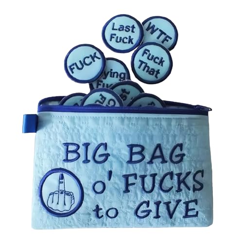 Slipasikao Big Bag of F*CKS to Give Zipper Pouch, 17 Different Fucks Felt Coins, Ironic Felt Bag, Fuck it, Fuck This, First Fuck, WTF, Fucks to Give Gag Gift for Friend (Blue) von Slipasikao