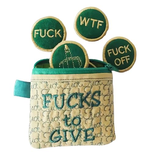 Slipasikao Big Bag of F*CKS to Give Zipper Pouch, 17 Different Fucks Felt Coins, Ironic Felt Bag, Fuck it, Fuck This, First Fuck, WTF, Fucks to Give Gag Gift for Friend (Green) von Slipasikao