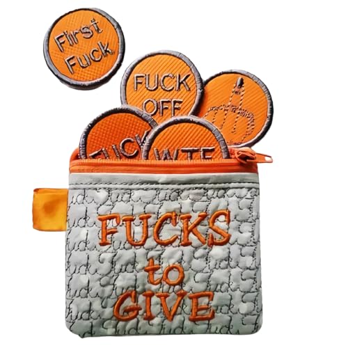 Slipasikao Big Bag of F*CKS to Give Zipper Pouch, 17 Different Fucks Felt Coins, Ironic Felt Bag, Fuck it, Fuck This, First Fuck, WTF, Fucks to Give Gag Gift for Friend (Orange) von Slipasikao