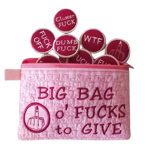 Slipasikao Big Bag of F*CKS to Give Zipper Pouch, 17 Different Fucks Felt Coins, Ironic Felt Bag, Fuck it, Fuck This, First Fuck, WTF, Fucks to Give Gag Gift for Friend (Pink) von Slipasikao