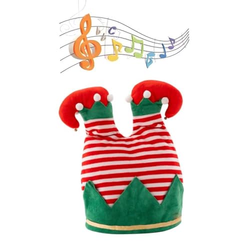 Weihnachtsmütze, singende tanzende Weihnachtsmannmütze, Plüschmütze mit Weihnachtsmannbeinen, Lange gestreifte Mütze, originelle Weihnachtsmütze für Weihnachtsfeiern (Singing Dancing Striped Hat) von Slipasikao