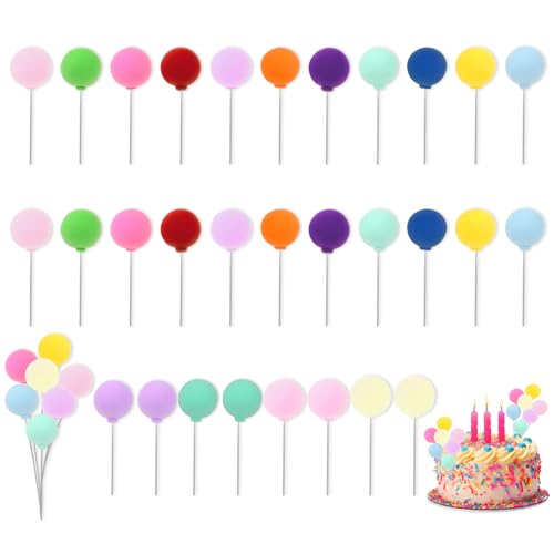 30 Stück Tortendeko Kugeln, Kuchen Deko Kugeln, Regenbogen Mini Ballon, Bunte Luftballons Cake Topper, Kuchenaufsätze Runde Ballon, Cupcake Aufsätze Torten Deko für Geburtstagsfeier Hochzeit Jahrestag von Sliverdew