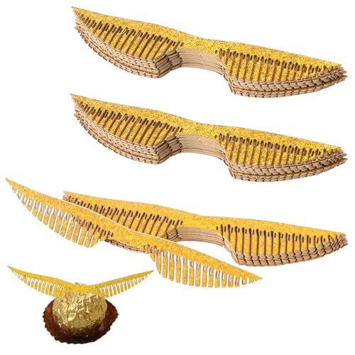 50Stück Gold Glitter Flügel Kuchen Dekoration Schokolade Flügel Party Dekor Golden Wings Cupcake Topper mit Klebepunkt für Bonbons Kuchen Cupcakes Party Mottoparty von Sliverdew