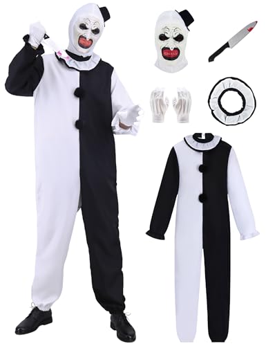 Slivomi SV021L Halloween-Kostüm für Erwachsene, Killer-Clown-Kostüm, Kunst, Cosplay, schwarz-weiße Outfits, gruseliger Overall mit Maske, Handschuhen, Messer für Männer und Frauen von Slivomi