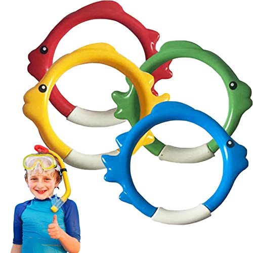 Sloane Tauchringe für Pool für Kinder - Trainingsbecken Fische Tauchringe Schwimmspielzeug 4er Set,Buntes Tauchring-Spielzeug, leicht zu Finden und zu greifen, Schwimmutensilien von Sloane