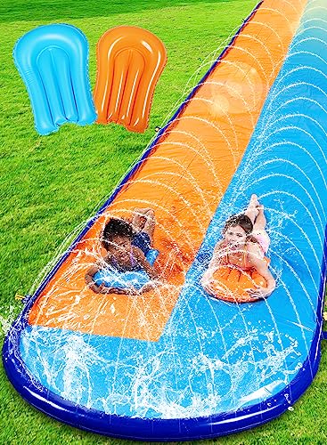 Sloosh 22,5ft x 62in/685,8*157,5cm Doppelte Rasen-Wasserrutsche, robuste Wasserrutsche mit Sprinkler und 2 aufblasbaren Boards für Kinder und Erwachsene, Sommerparty, Garten, Außen-Wasseraktivitäten von Sloosh