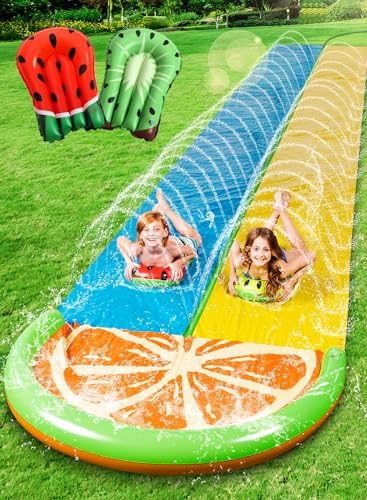 Sloosh 22,5ft/685,8cm Wasserrutsche mit 2 aufblasbaren Boards, doppelte Rasen-Wasserrutsche mit fortschrittlichen Sprinklern, Sommerspielzeug für Kinder und Erwachsene, Spaß im Garten, Orange von Sloosh