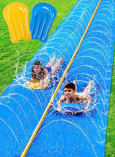 Sloosh Riesige Wasserrutsche, 30ft x 6ft/914,4 x 182,8 cm, Rasen-Wasserrutsche mit eingebautem Sprinkler und 2 aufblasbaren Rutschbrettern für Sommerpartys, Garten, Rasen und Außen-Wasserspiele von Sloosh