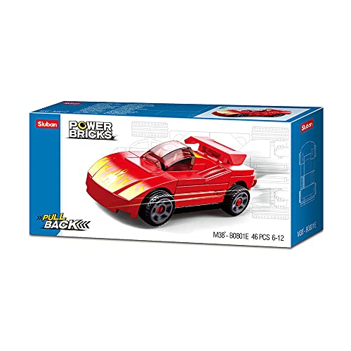 Sluban Klemmbausteine SL07179, Pullback Auto Furious R (46 Teile) [M38-B0801E], Spielset, Klemmbausteine, Rennauto, ohne Spielfigur, Car Club Bunt von Sluban Klemmbausteine