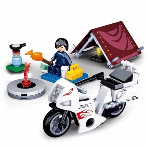 Sluban Klemmbausteine Motorradfahrer bei Camping (76 Teile) [M38-B0717E], Spielset, Klemmbausteine, City, mit Spielfigur, Stadtleben, Bunt, Klemmbausteine SL07160 von Sluban