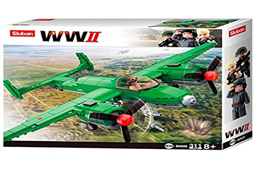 Sluban Klemmbausteine SL95559, WWII - Alliierter Bomber (312 Teile)[M38-B0688], Spielset, Klemmbausteine, Soldaten, mit Spielfigur, Army WWII, Multi Color von Sluban Klemmbausteine