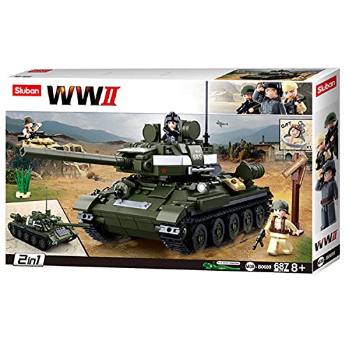 Sluban Klemmbausteine SL95560, WWII - Mittlerer All. Panzer M38-B0689, Spielset, Klemmbausteine, Soldaten, mit Spielfigur, Army WWII Multi Color von Sluban