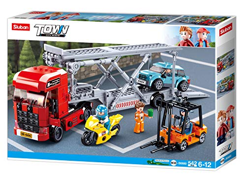 Sluban Klemmbausteine SL95750, Autotransporter (542 Teile) [M38-B0880], Spielset, Klemmbausteine, City, mit Spielfigur, Stadtleben, bunt von Sluban