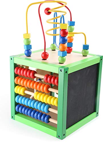 small Foot Motorikwürfel „Frühling“ aus Holz, Babyspielzeug mit Vier Spielflächen und Motorikschleifen, ab 1 Jahr, 5886 von Small Foot