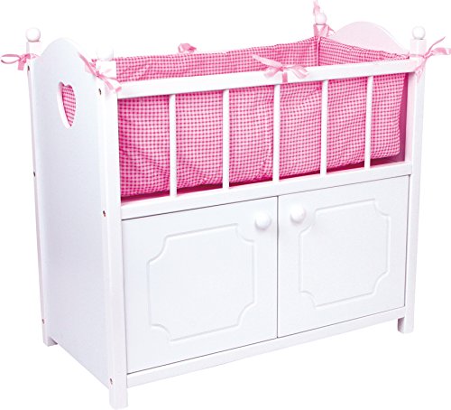 Small Foot Puppenbett mit Schrank aus Holz, Bettwäsche und Bettumrandung, ab 3 Jahren, Puppe 2875, Weiß Rosa von Small Foot