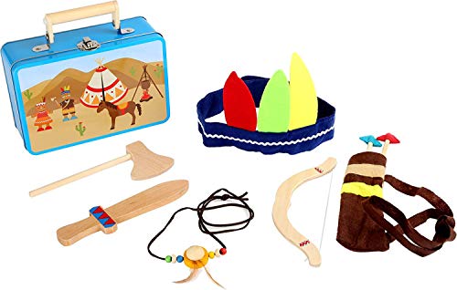 small foot 3922 Kinderkoffer Indianer-Set, mit Axt, Messer, Pfeil, Bogen, Kopfbedeckung und Indianerkette, ab 3 Jahre von Small Foot