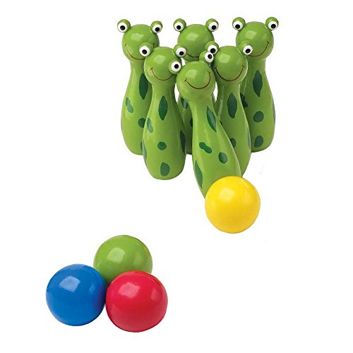 Small Foot Kegel „Frosch“ aus Holz, mit 6 Kegeln und 4 Kugeln, lustiges Spiel für Kinderzimmer oder Garten, 8166 Toys, Large von Small Foot