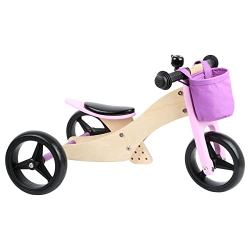 Small Foot Trike 2 in 1 Rosa aus Holz, DREI-und Laufrad, mit verstellbarem Sitz und gummierten Reifen, 11612, Groß von Small Foot