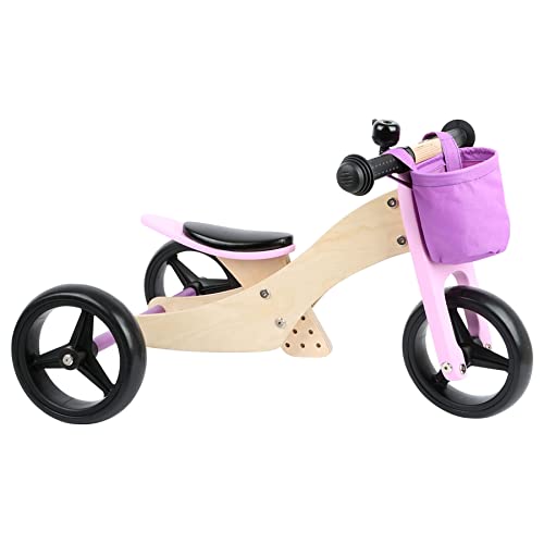 small foot Trike 2 in 1 Rosa aus Holz, Drei-und Laufrad, mit verstellbarem Sitz und gummierten Reifen, 11612 von Small Foot