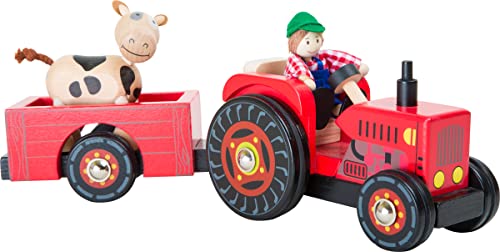 small foot Traktor mit Anhänger „Bauernhof“ aus Holz, mit Biegepuppen, Bauer und Kuh, ab 3 Jahren, 10316 von Small Foot