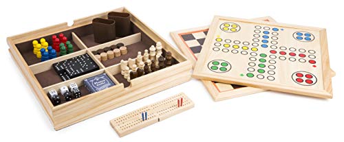 Small Foot Spielesammlung 9 in 1 aus Holz, Klassische Gesellschaftsspiele für die Familie, für Kinder ab 6 Jahren, 11277 von Small Foot