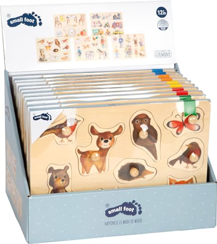 Small Foot Thekendisplay 10 Setzpuzzles aus Holz mit verschiedenen Motiven, ab 12 Monaten, Tiere 11504, Mehrfarbig von Small Foot