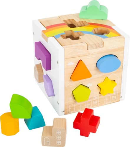 Small Foot Steckwürfel Regenbogen, 13 unterschiedlich geformte Steckelemente aus Holz, ab 12 Monaten, 11777 Sterne Toys, Mehrfarbig, 6 x 6 x 6 von Small Foot