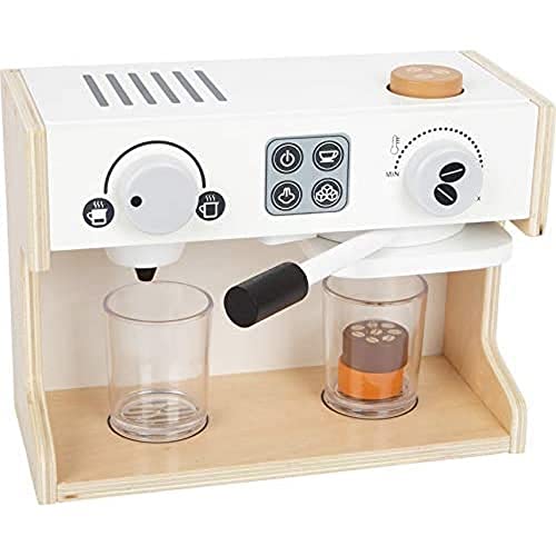 Small Foot Kaffeemaschine Gastro, aus Holz, mit Zwei Drehknöpfen und beweglichem Siebträger, ab 3 Jahren, 11792, Weiß, S von Small Foot