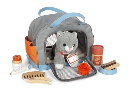 Small Foot Katze mit Tasche und Pflege-Set, 15-teiliges Haustier-Spielzeug für Kinder ab 2 Jahren, Rollenspiel für Tierpflege, 12601, Bunt von Small Foot