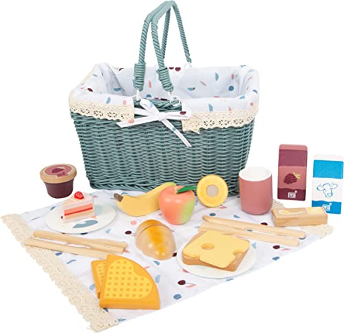 small foot Picknickkorb "tasty", Zubehör für Kinderküche und Kaufladen, Rollenspielzeug für Kinder, ab 3 Jahren, 12325, Blau von Small Foot