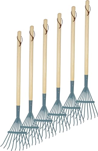 Small Foot Rechen, 6er-Set, blau aus Holz und Metall, kindgerechtes Gartenwerkzeug für Kinder ab 3 Jahren, 12543 von Small Foot