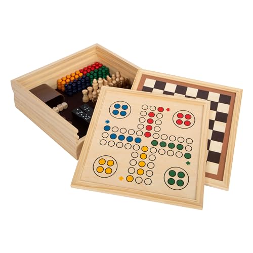 Small Foot Spielesammlung 7 Klassiker aus Holz, Gesellschaftsspiele für die ganze Familie, für Kinder ab 6 Jahren, 12322 von Small Foot